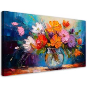 Obraz na płótnie Feeby 80x40cm Malowany Bukiet Kwiatów w Wazonie 1 szt.