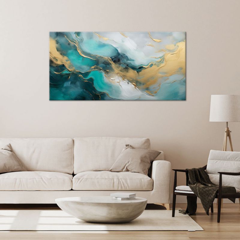 Obraz na płótnie Feeby 80x40cm Marmur Abstrakcja Glamour Złoty Turkusowy 1 szt.