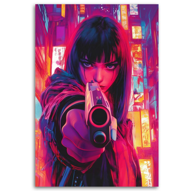 Obraz na płótnie Feeby Kobieta z pistoletem Cyberpunk 60x90cm 1szt