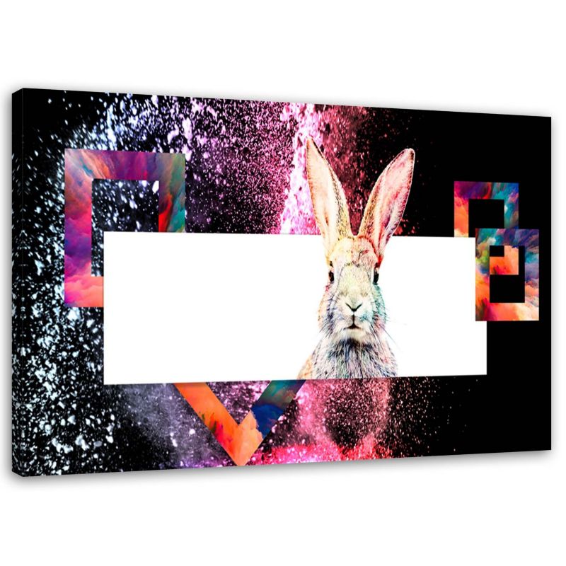 Obraz na płótnie Feeby Kolorowy królik na czarnym tle 90x60cm 1szt