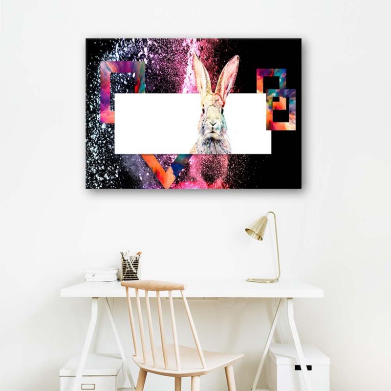 Obraz na płótnie Feeby Kolorowy królik na czarnym tle 90x60cm 1szt