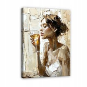 Obraz Na Płótnie WALLARENA 100x70 cm Do Salonu Sypialni Kuchni Kobieta Beżowy 1 szt.