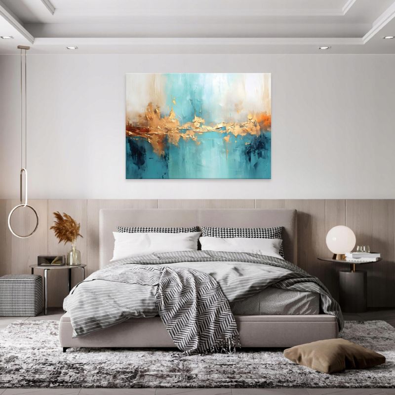 Obraz Na Płótnie WALLARENA 120x80 cm Do Sypialni Salonu Abstrakcja Złoto Niebieski 1 szt.