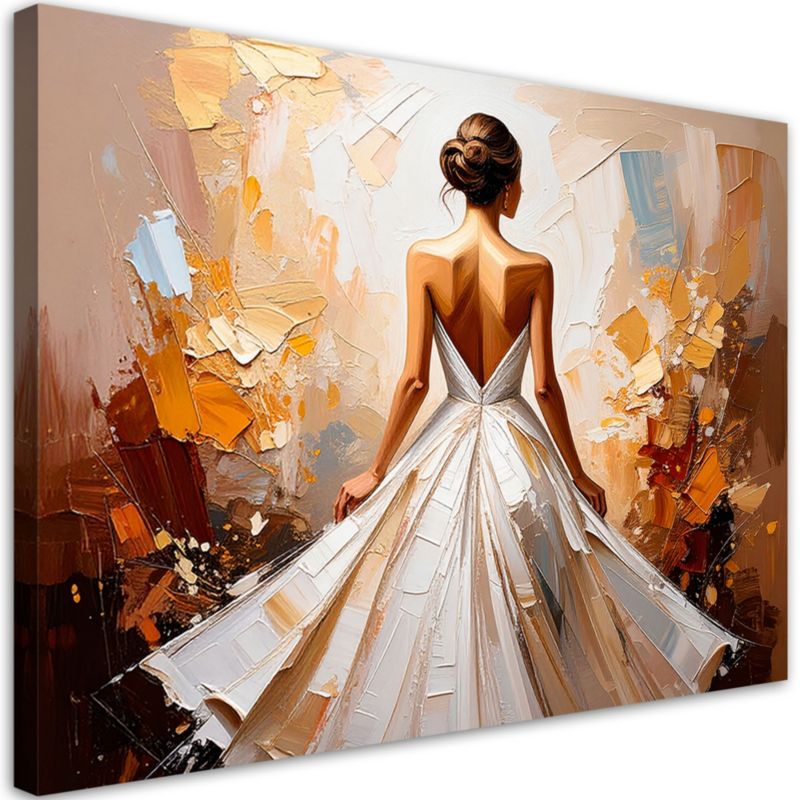Obraz nowoczesny do salonu sypialni  Feeby Kobieta w białej eleganckiej sukni 100x70cm  1szt