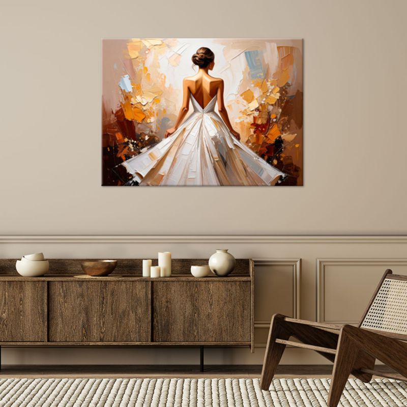 Obraz nowoczesny do salonu sypialni  Feeby Kobieta w białej eleganckiej sukni 100x70cm  1szt