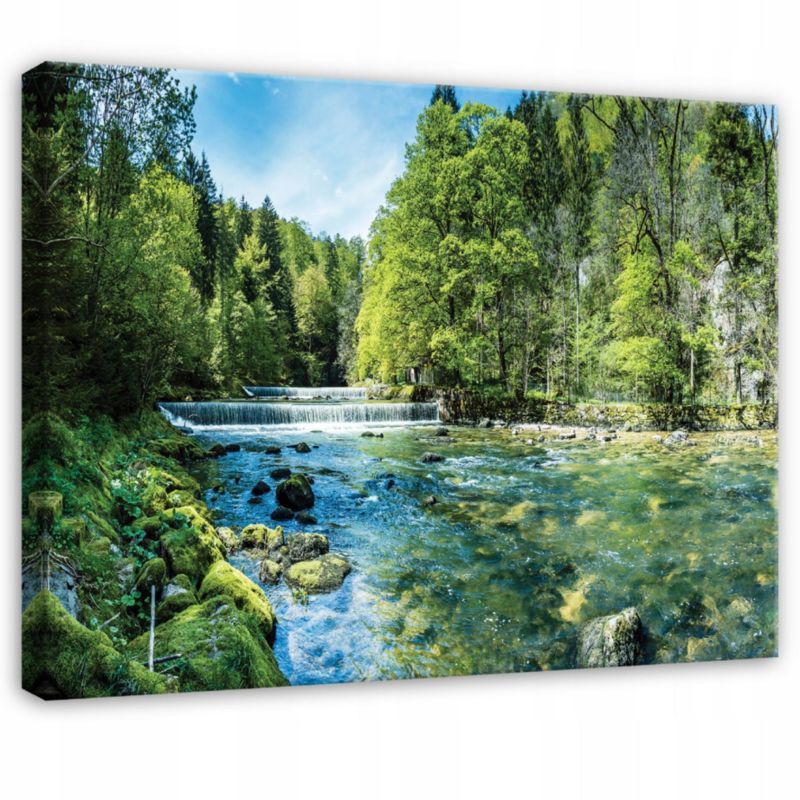 Obraz WALLARENA Do Sypialni Salonu Na Płótnie Las Pejzaż Rzeka Zielony 120x80 cm PP14742O20 1 szt.