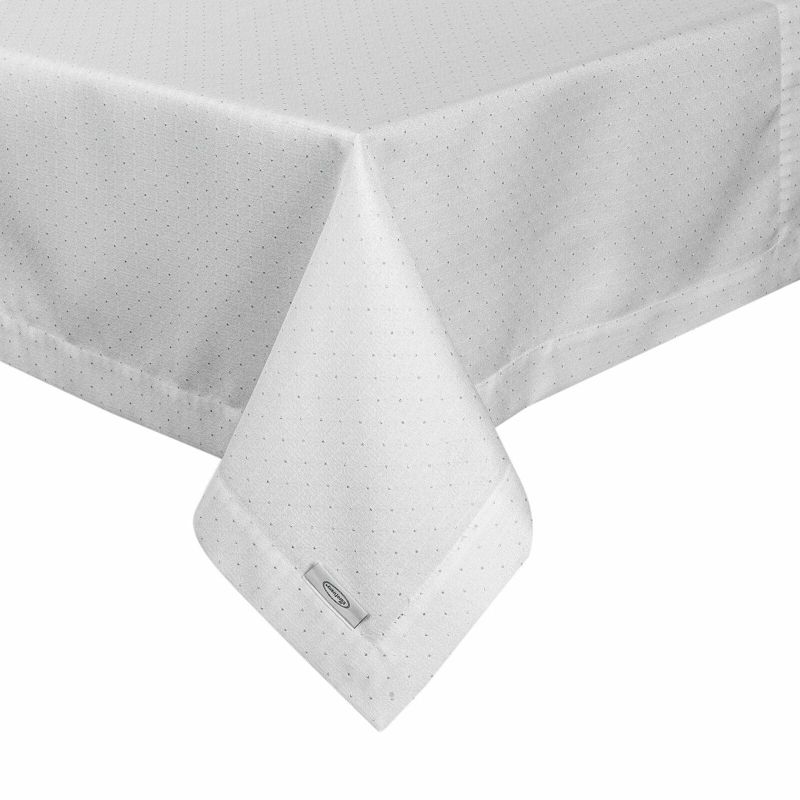 Obrus ELLEN Eurofirany 140 x 240 cm biały zdobiony drobnymi srebrnymi kropkami i elegancką listwą 1 szt.