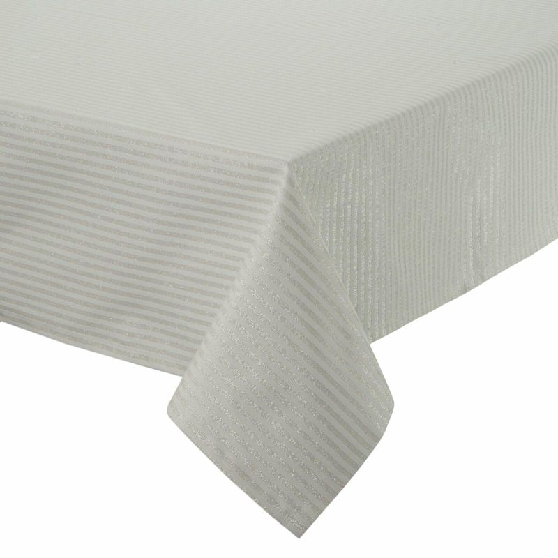 Obrus  FLASH 6 Eurofirany 135x180 cm beżowy świąteczny z żakardowej tkaniny w prążki 1 szt.