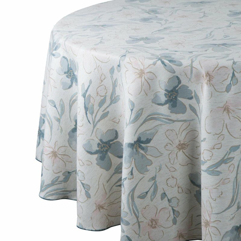 Obrus INES 10 Eurofirany 150 cm okrągły biało jasnoniebieski z nadrukowanym motywem pastelowych kwiatów 1 szt.