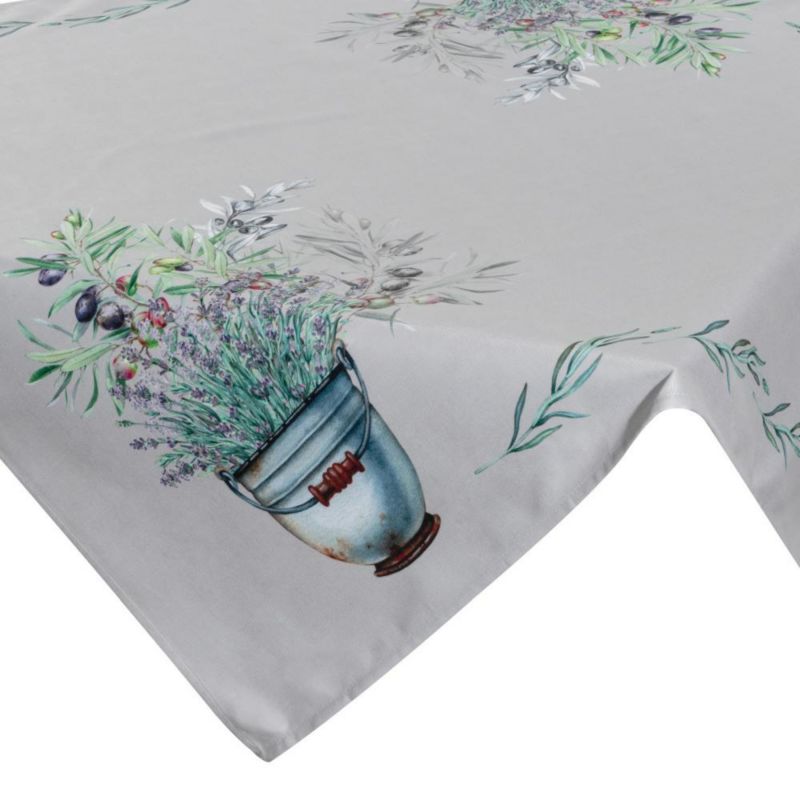 Obrus SUMMER1 Eurofirany 140 x 220 beżowy z botanicznym bukietem lawendy 1 szt.