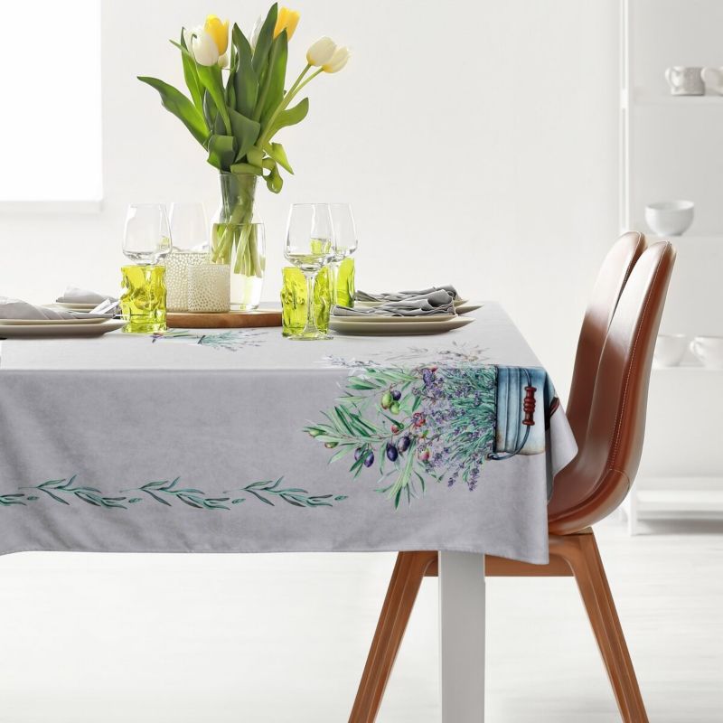 Obrus SUMMER1 Eurofirany 140 x 220 beżowy z botanicznym bukietem lawendy 1 szt.