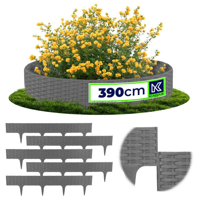 Obrzeże ogrodowe KADAX Garden Border, imitujące rattan, szary-kamienny, 5 szt.