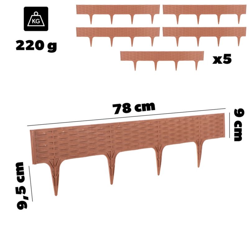 Obrzeże ogrodowe KADAX Garden Border, imitujące rattan, terakota, 5 szt.