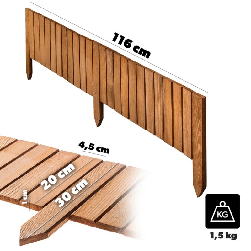 Obrzeże palisada ogrodowa Kadax drewniany płotek trawnikowy wbijany dąb 20x116 cm