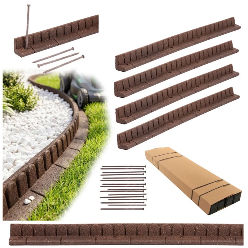 Obrzeże trawnikowe ogrodowe 4,8m zestaw 4 szt 120x7x8 cm Mowing Edge z zestawem montażowym 4x4 szpilki kolor brązowy