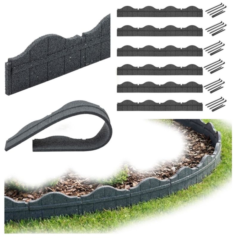 Obrzeże trawnikowe ogrodowe 7m - 118x2,5x15,25 cm Carolina e-floor z zestawem montażowym kolor szary zestaw 6 szt