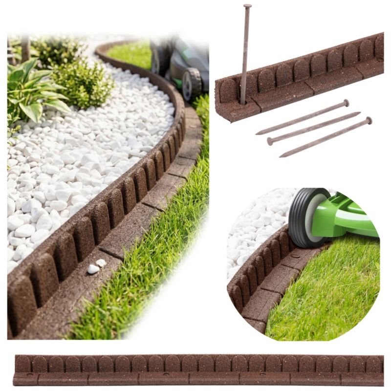 Obrzeże trawnikowe ogrodowe e-floor 1,2 m 1 szt 120x7x8 cm Mowing Edge z zestawem montażowym 1x4 szpilki kolor brązowy 1 szt