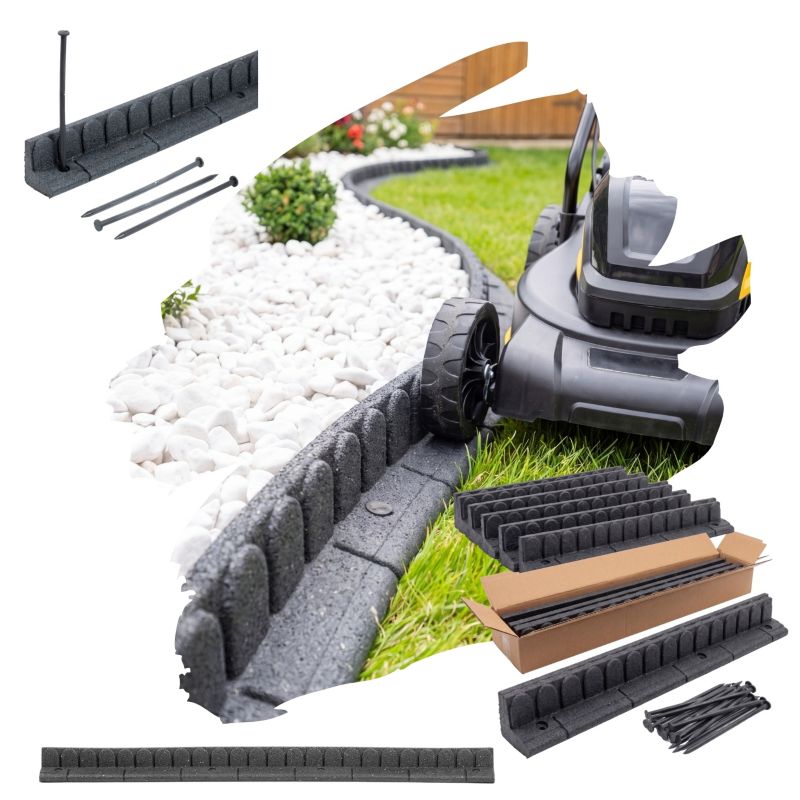 Obrzeże trawnikowe ogrodowe e-floor 19,2 m zestaw 16 szt 120x7x8 cm Mowing Edge plus 16x4 szpilki montażowe kolor szary 16 szt