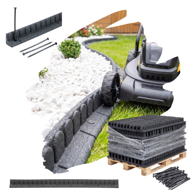 Obrzeże trawnikowe ogrodowe e-floor 201,6 m zestaw 168 szt 120x7x8 cm Mowing Edge plus 168x4 szpilki montażowe kolor szary 168 szt