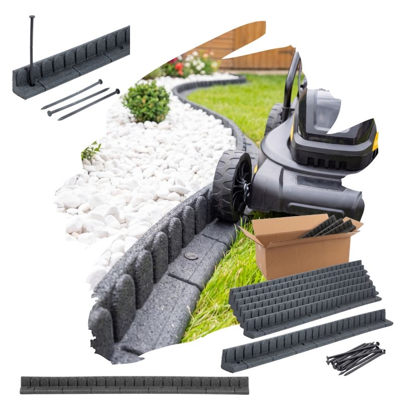 Obrzeże trawnikowe ogrodowe e-floor 7,2 m 6 szt 120x7x8 cm Mowing Edge z zestawem montażowym 6x4 szpilki kolor szary 6 szt