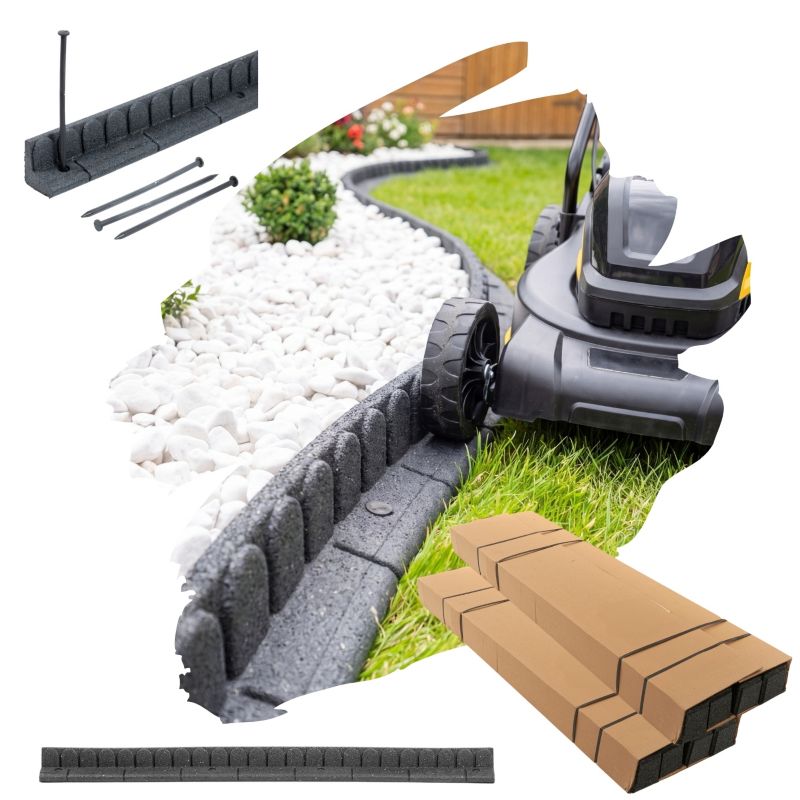 Obrzeże trawnikowe ogrodowe e-floor 9,6 m zestaw 8 szt 120x7x8 cm Mowing Edge z zestawem montażowym 8x4 szpilki kolor szary 8 szt