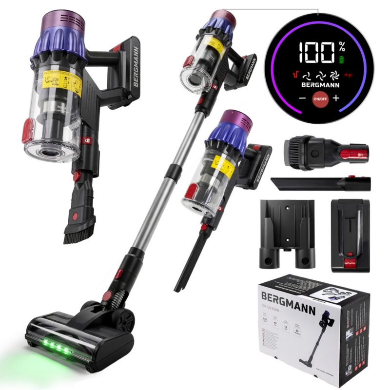 Odkurzacz pionowy bezprzewodowy BERGMANN PUX 728 650W Elektroszczotka LED 1szt.
