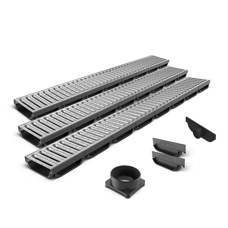 Odwodnienie liniowe plastikowe VODALAND Easy Low DN100 H40 3 m ruszt ocynkowany, 1 szt.