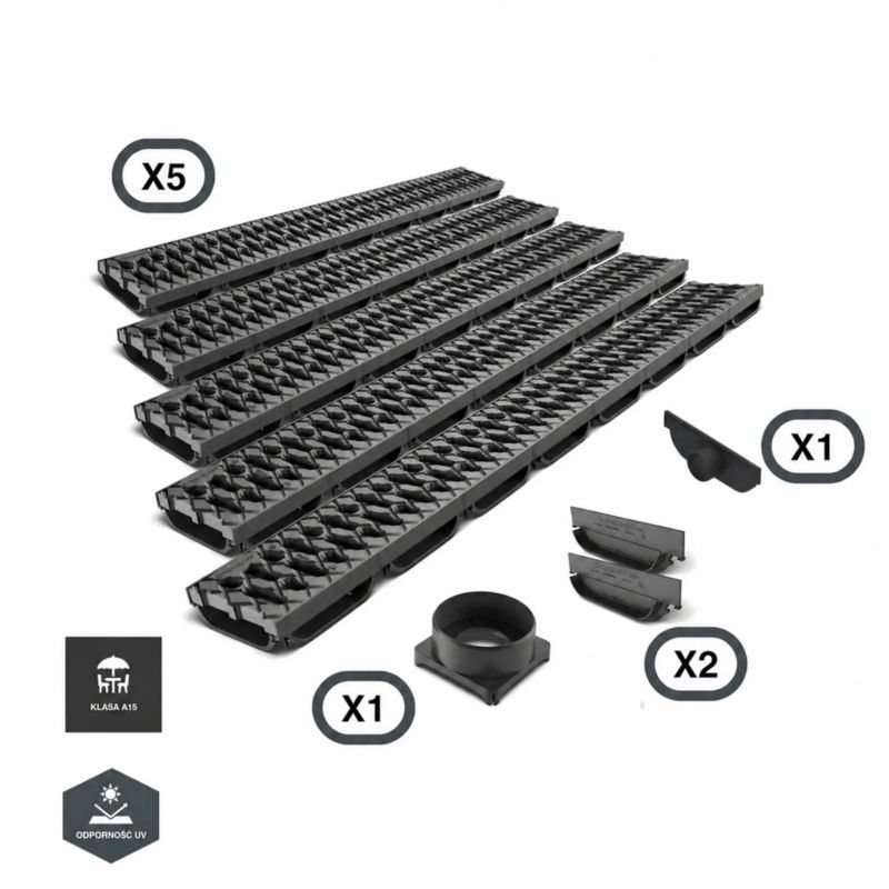 Odwodnienie liniowe plastikowe VODALAND Easy Low DN100 H40 5 m ruszt plastikowy, 1 szt.
