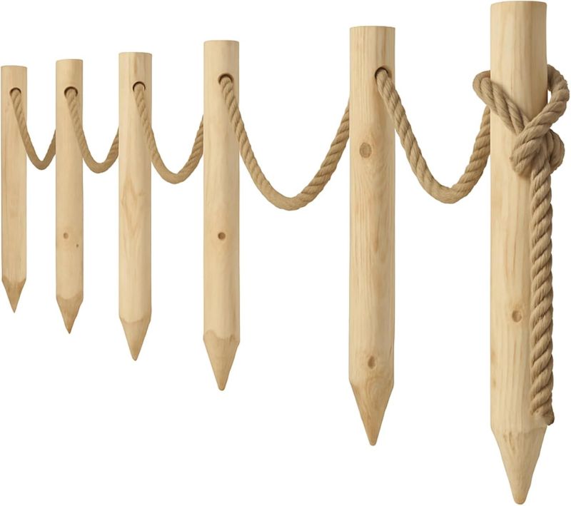 Ogrodzenie drewniane 120 cm 6x Słupki Drewniane 8cm + 12 m lina jutowa 1szt.