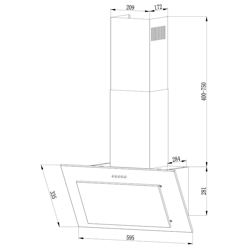 Okap kuchenny Berdsen 60cm kominowy  Inox + czarny 1szt.