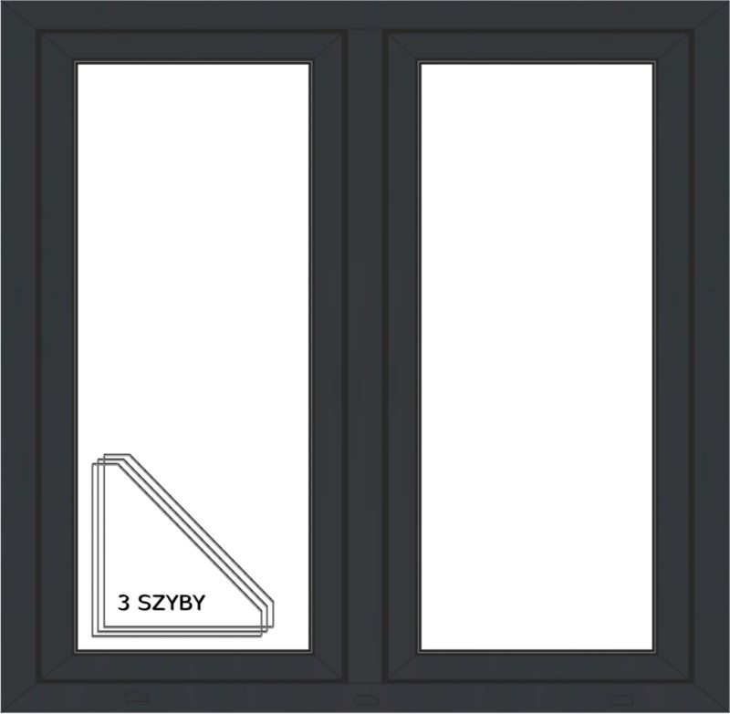 Okno PCV rozwierne + rozwierno-uchylne trzyszybowe 1165 x 1135 mm symetryczne antracytowe / białe