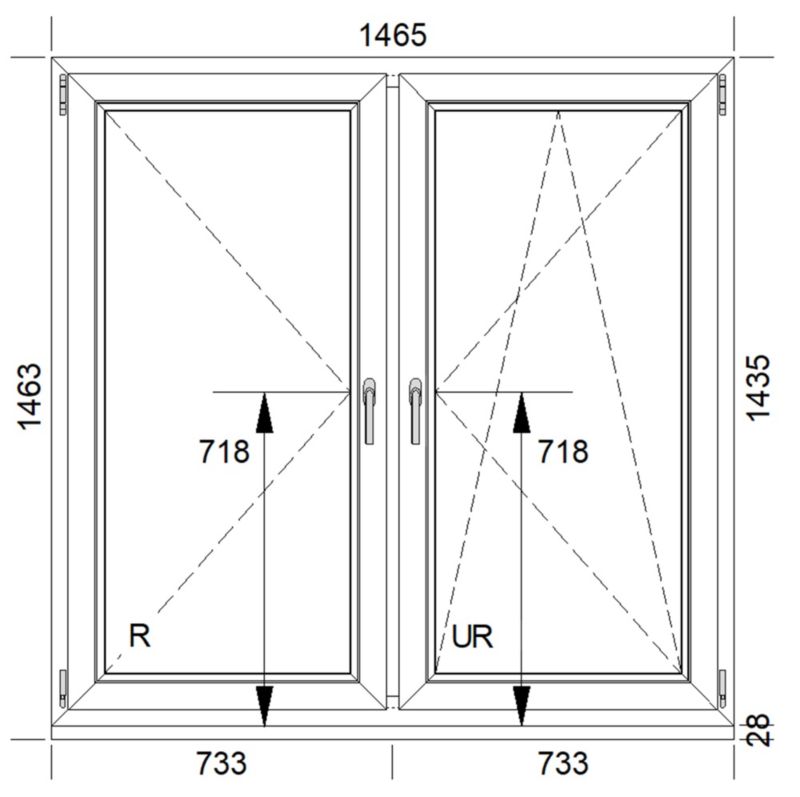 Okno PCV rozwierne + rozwierno-uchylne trzyszybowe 1465 x 1435 mm symetryczne białe