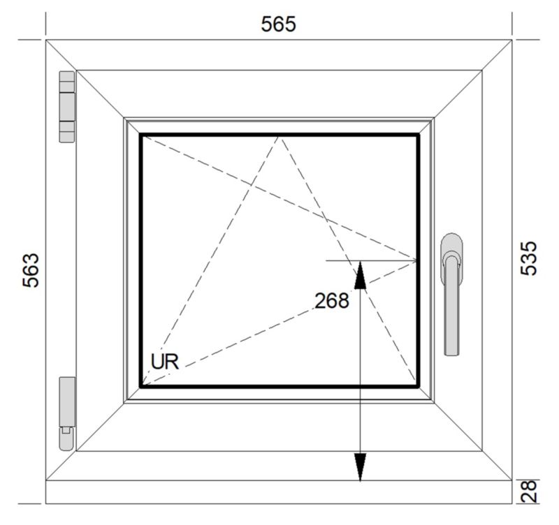 Okno PCV rozwierno-uchylne dwuszybowe 565 x 535 mm lewe antracyt