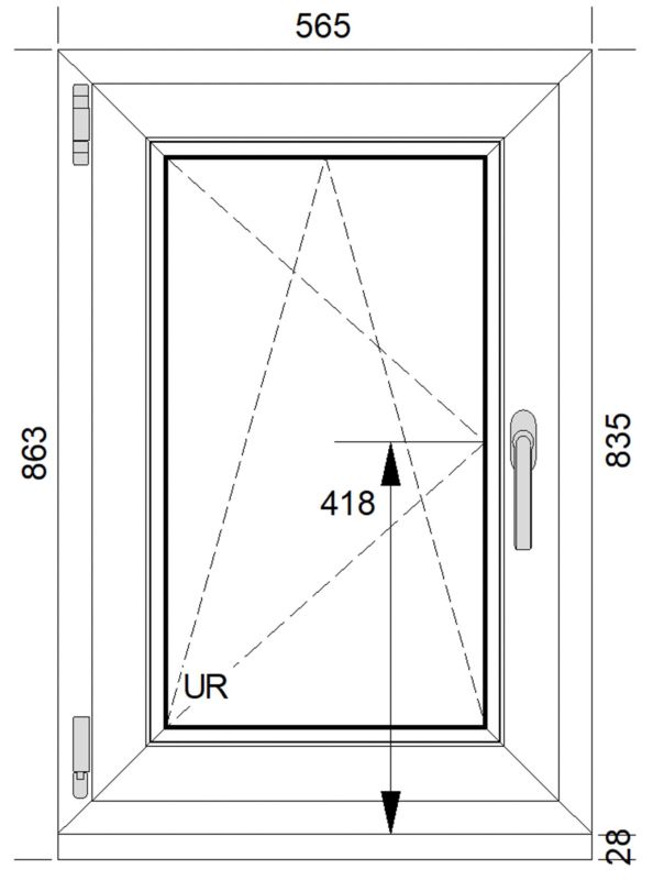 Okno PCV rozwierno-uchylne dwuszybowe 565 x 835 mm lewe białe