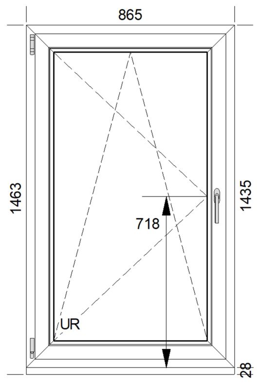 Okno PCV rozwierno-uchylne dwuszybowe 865 x 1435 mm lewe białe