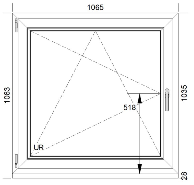 Okno PCV rozwierno-uchylne trzyszybowe 1065 x 1035 mm lewe białe