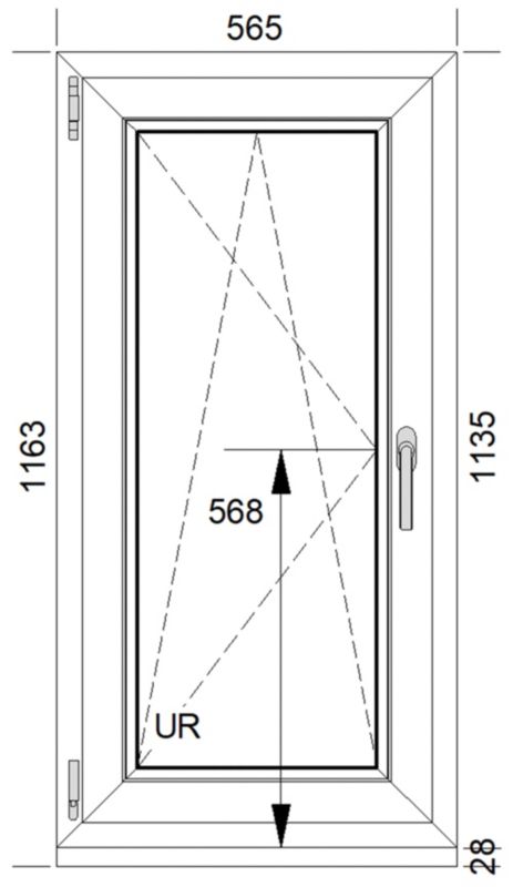 Okno PCV rozwierno-uchylne trzyszybowe 565 x 1135 mm lewe białe
