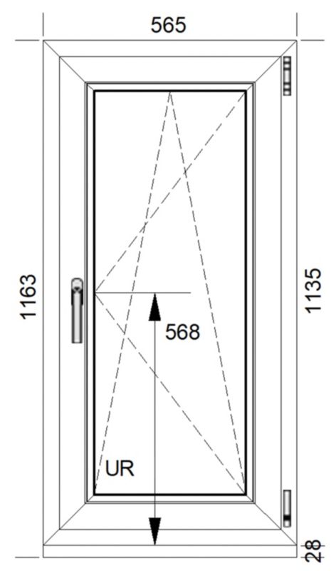 Okno PCV rozwierno-uchylne trzyszybowe 565 x 1135 mm prawe białe