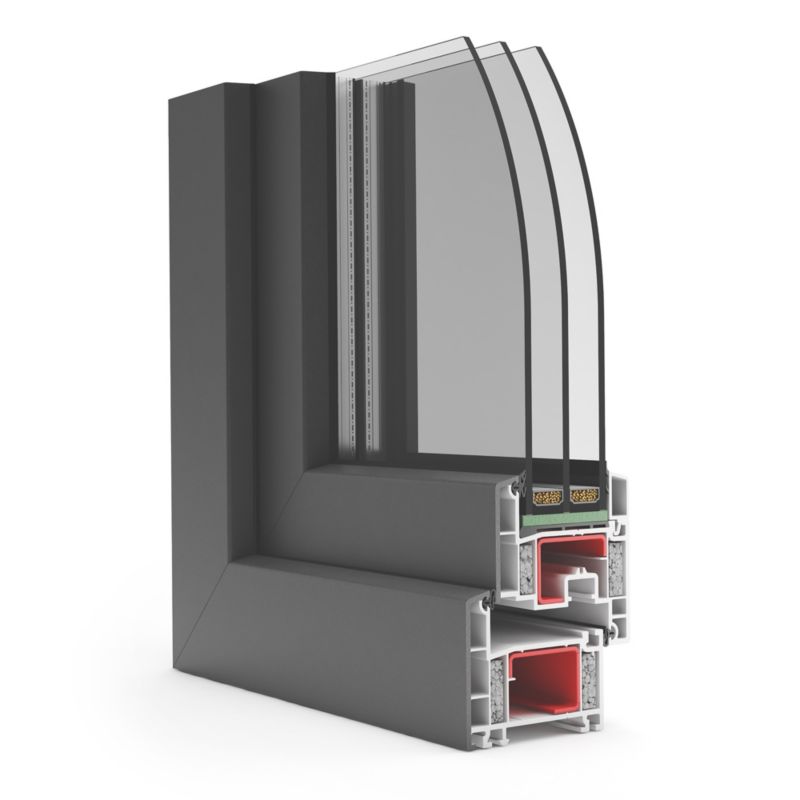 Okno PCV rozwierno-uchylne trzyszybowe 565 x 1435 mm lewe białe/antracyt