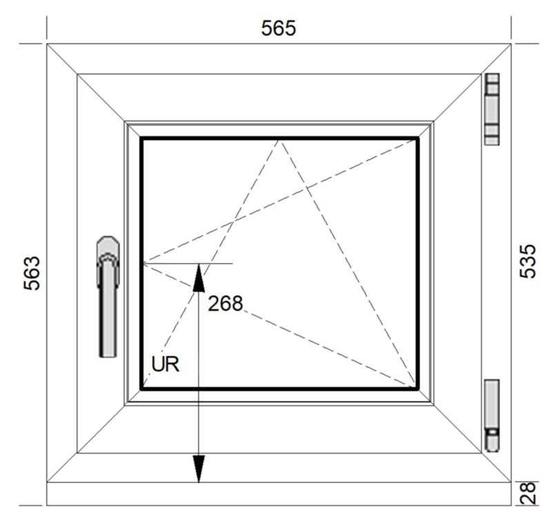 Okno PCV rozwierno-uchylne trzyszybowe 565 x 535 mm prawe białe