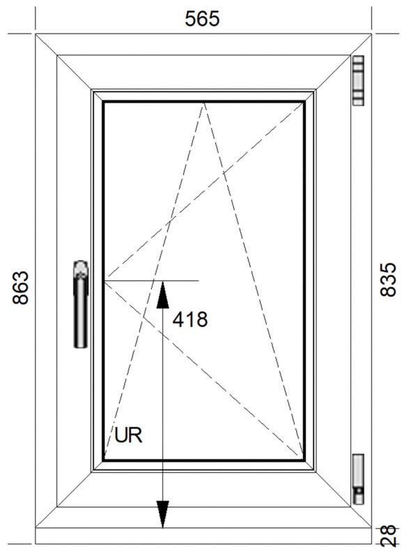 Okno PCV rozwierno-uchylne trzyszybowe 565 x 835 mm prawe białe