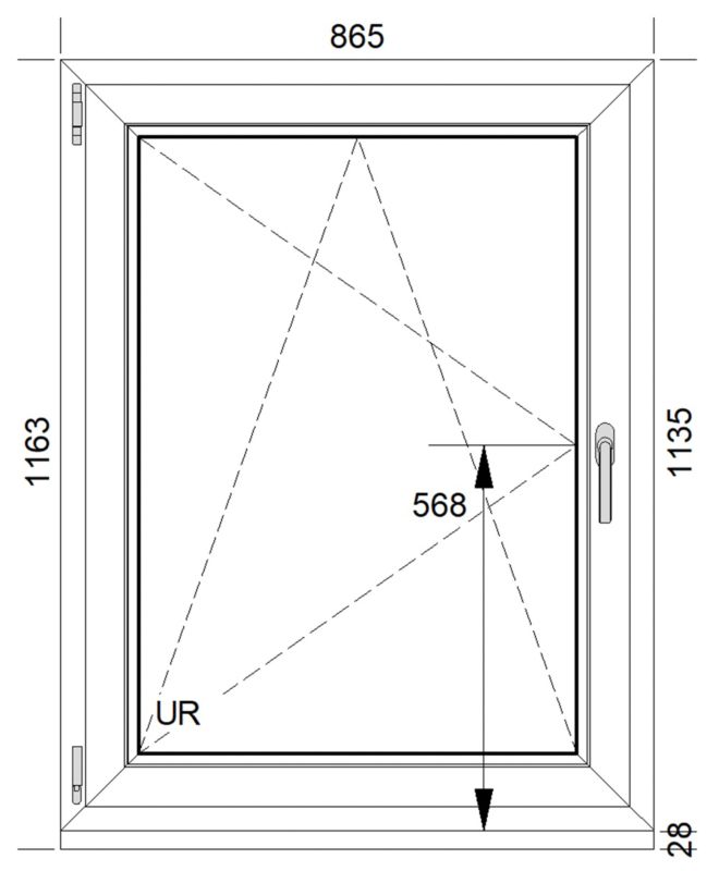 Okno PCV rozwierno-uchylne trzyszybowe 865 x 1135 mm lewe białe