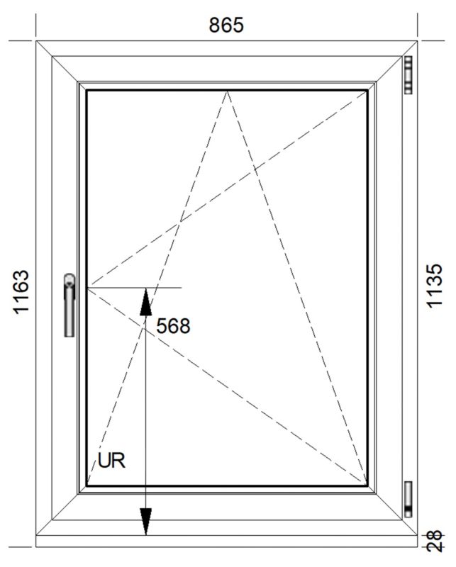 Okno PCV rozwierno-uchylne trzyszybowe 865 x 1135 mm prawe białe