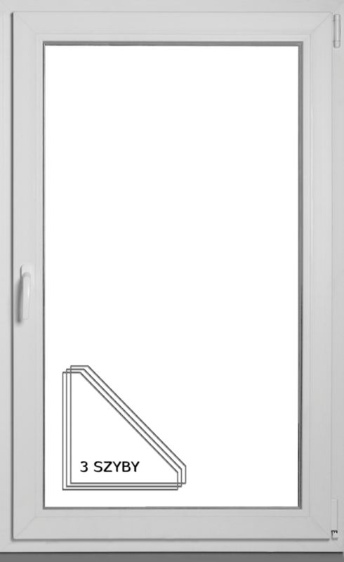 Okno PCV rozwierno-uchylne trzyszybowe 865 x 1435 mm prawe białe
