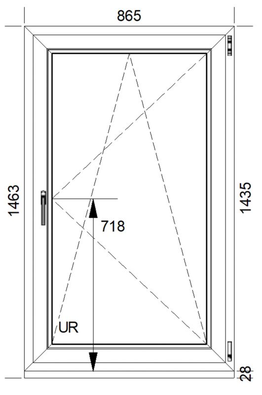 Okno PCV rozwierno-uchylne trzyszybowe 865 x 1435 mm prawe białe