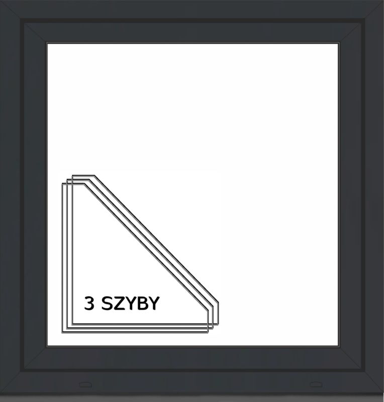 Okno PCV rozwierno-uchylne trzyszybowe 865 x 835 mm lewe antracyt