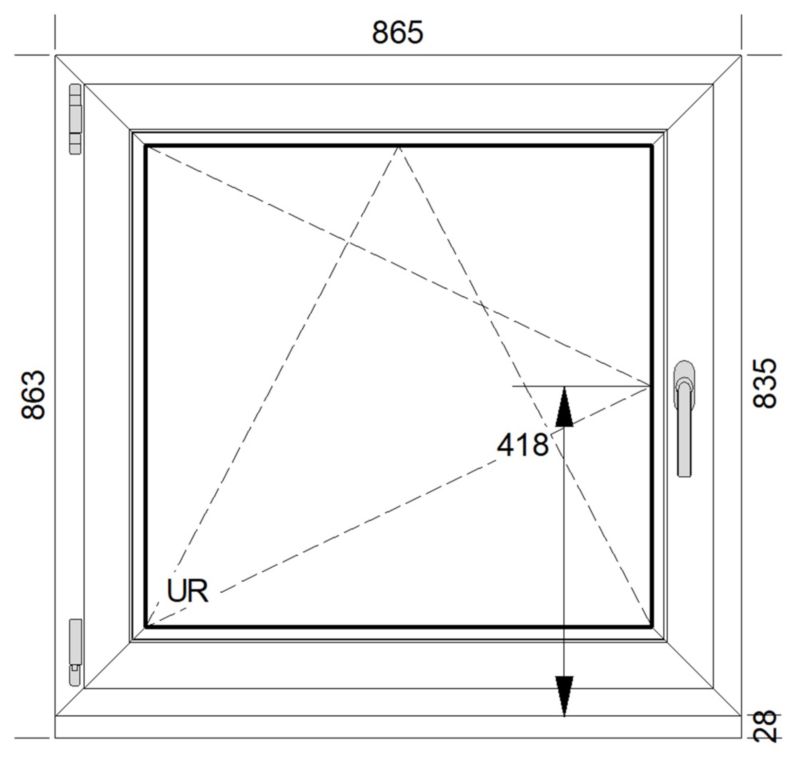 Okno PCV rozwierno-uchylne trzyszybowe 865 x 835 mm lewe antracyt