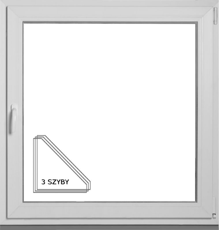 Okno PCV rozwierno-uchylne trzyszybowe 865 x 835 mm prawe białe