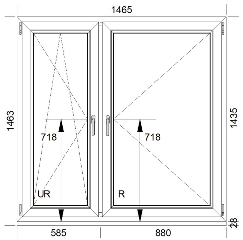 Okno PCW rozwierne + rozwierno-uchylne dwuszybowe 1465 x 1435 mm lewe białe