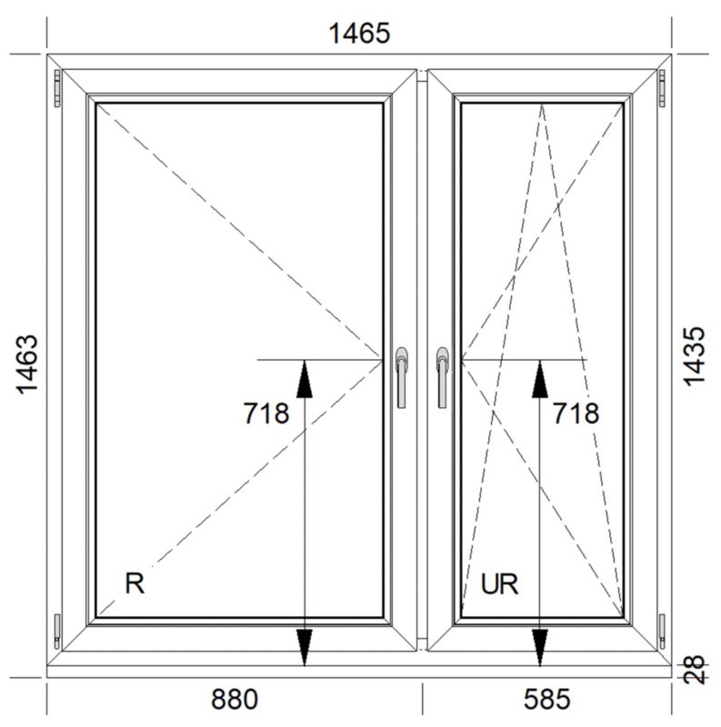 Okno PCW rozwierne + rozwierno-uchylne dwuszybowe 1465 x 1435 mm prawe białe